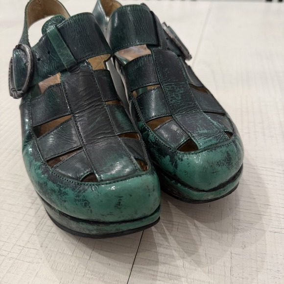 John Fluevog Prepare Leader Size 7 Platform Green Black Chunky Leather Mary Jane - Picture 4 of 9